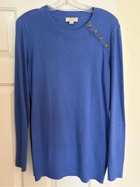 LOFT Cornflower Blue Crewneck Sweater with Shoulder Buttons